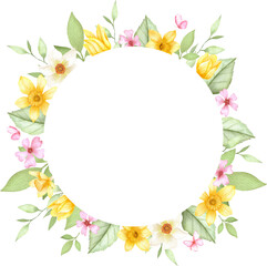 Obraz premium Full Floral Circle Frame with Daffodils and Blossoms