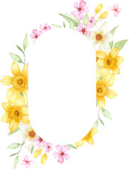 Oval Floral Frame with Daffodils and Blossoms