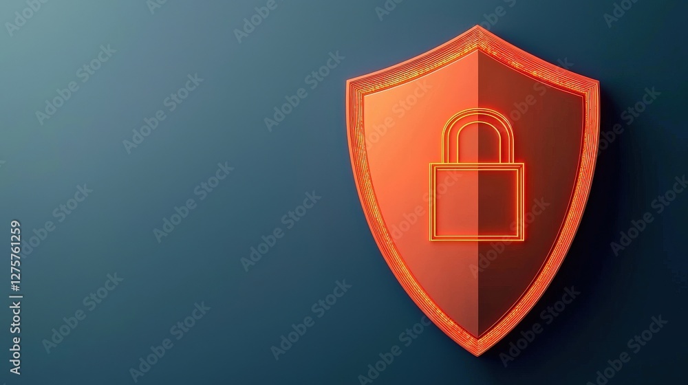 Poster cyber security ransomware security policy concept. shield with a padlock symbolizing security and pr