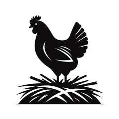 Obraz premium Hen standing on a nest - Vector silhouette