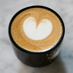 a cup of hot cappuccino on marble table top