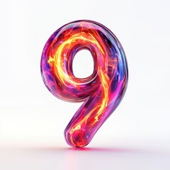 Number 9 made of glowing cosmic plasma with swirling neon energy isolated on a clean white background