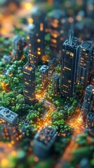 Obraz premium Aerial View of Miniature Cityscape with Modern Buildings and Green Spaces