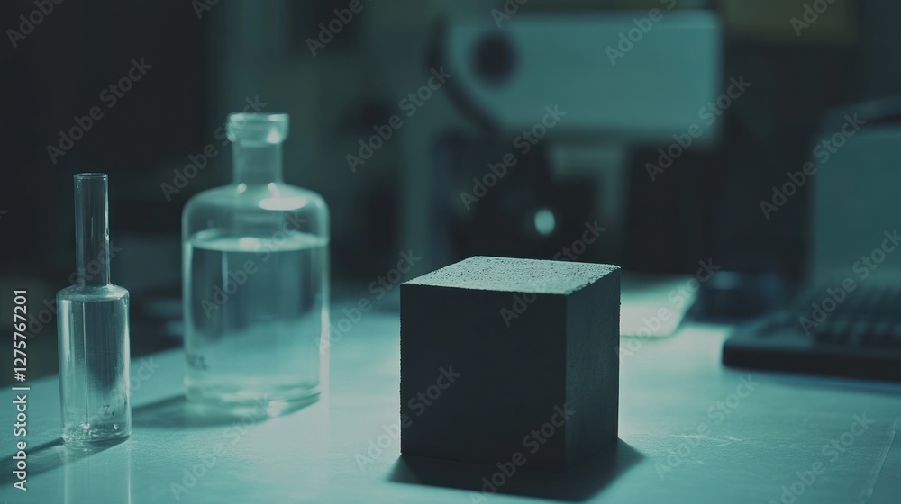 Poster lab testing cube sample analysis, liquid, microscope