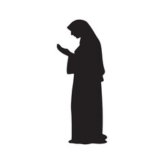 Muslim woman praying handup silhouette vector flat illustration design on white background.