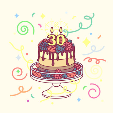birthday cake with candles and berries clip art preview