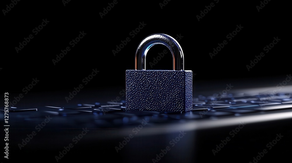 Aufkleber cybersecurity concept with metal padlock on laptop keyboard illustrating data protection internet se