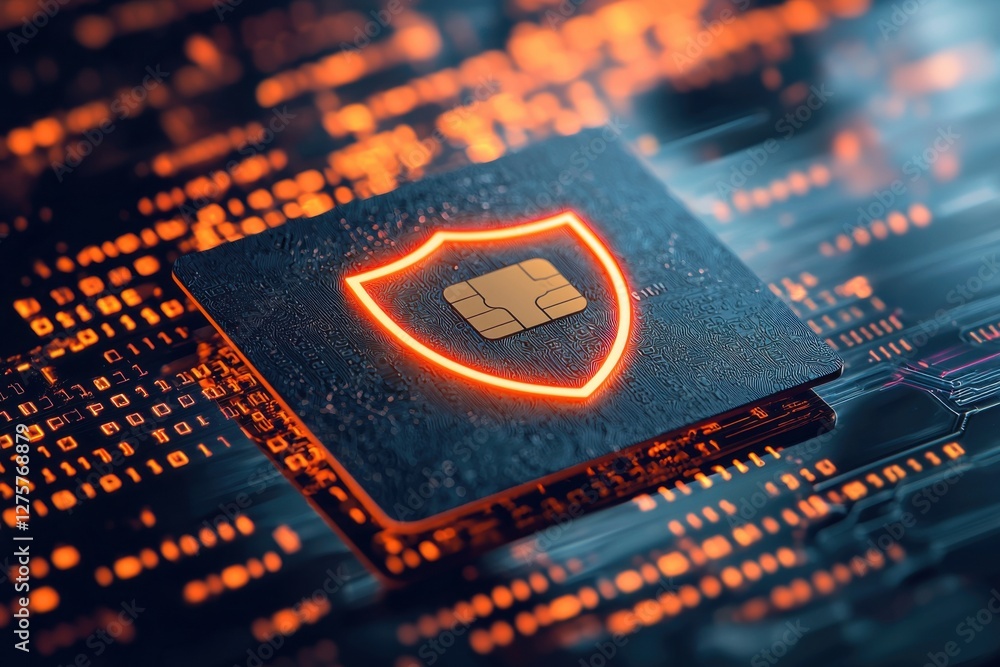 Aufkleber cybersecurity concept with glowing shield on circuit board representing data protection and digital 