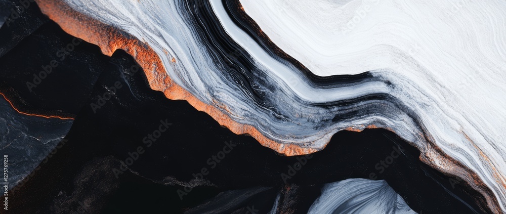 Poster exploring the intricate patterns and rich colors of obsidian's glassy texture in a unique abstract r