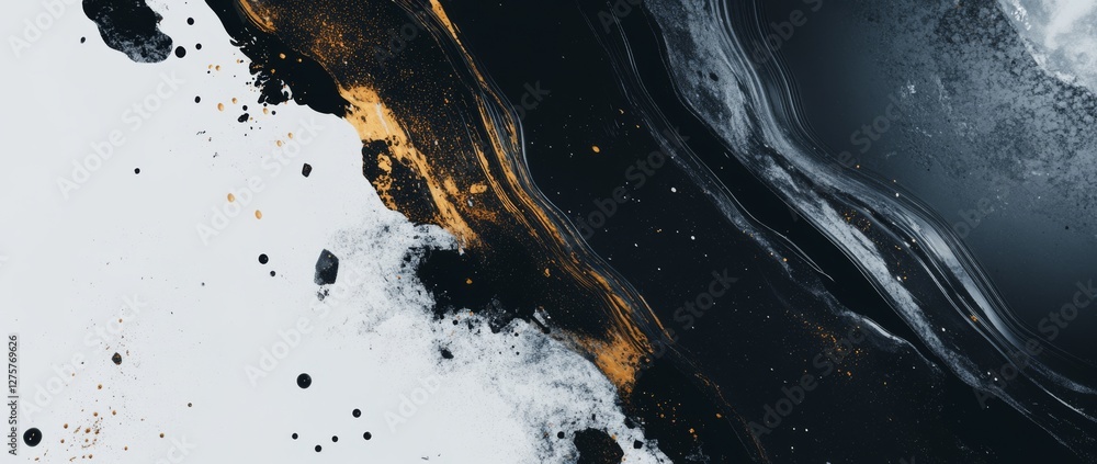Poster exploring the intricate patterns and rich colors of obsidian's glassy texture in a unique abstract r