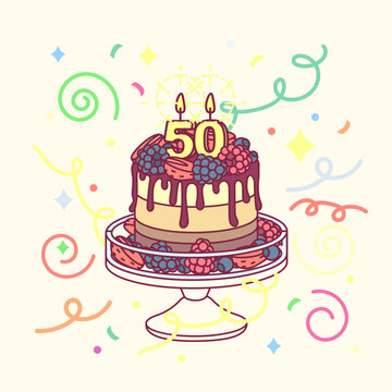 birthday cake with candles and berries clip art preview