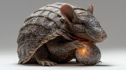 Obraz premium Armadillo Holding Stone with Bright Glow in Neutral Background