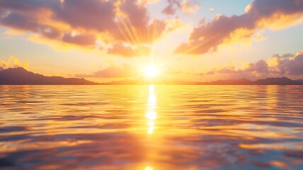 Fototapeta premium Radiant sunset over calm waters beachfront nature photography serene environment