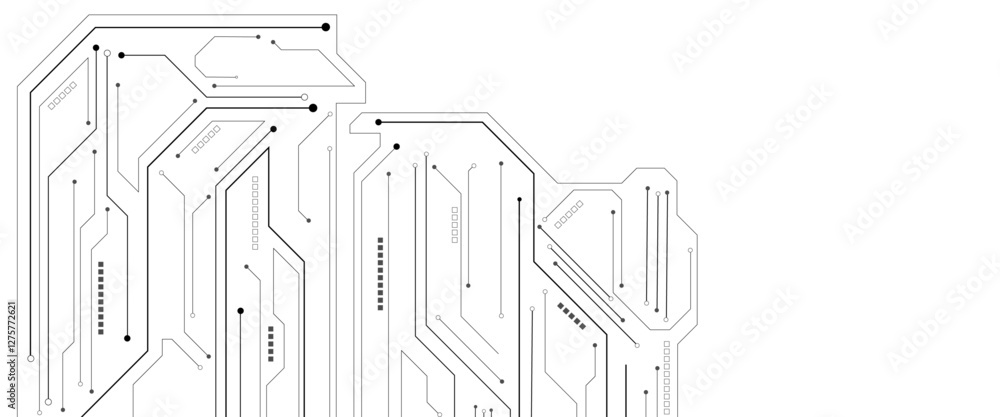 Poster abstract technology circuit diagram on white background. technology black circuit diagram.