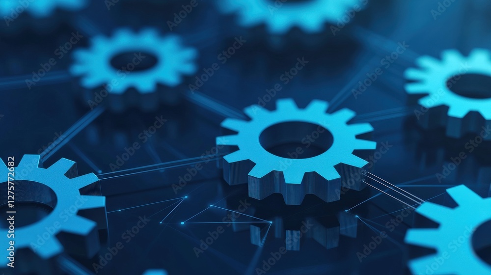 Poster efficiency increase improvement automation concept. blue gears interconnected in a digital network b