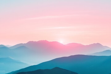Obraz premium Pastel sunrise over layered mountains, peaceful landscape, serene sky, background design