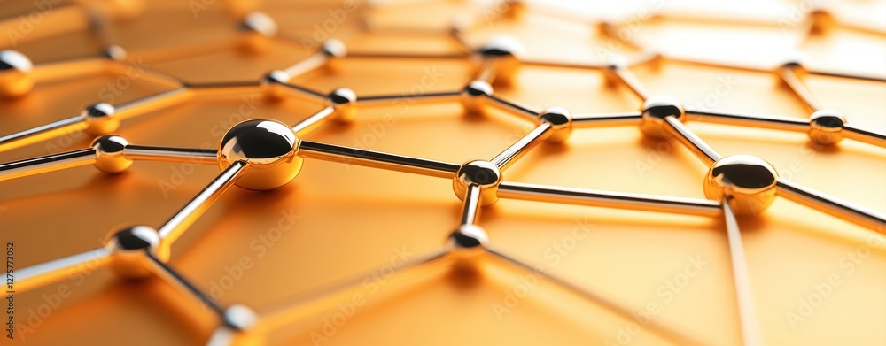 Poster golden network abstract background shiny metal nodes connections