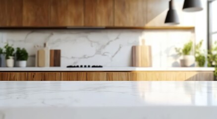 Modern Kitchen Countertop with Marble and Wood