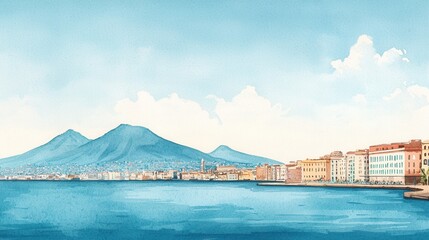Fototapeta premium Serene Coastal View of Naples with Mount Vesuvius in the Background