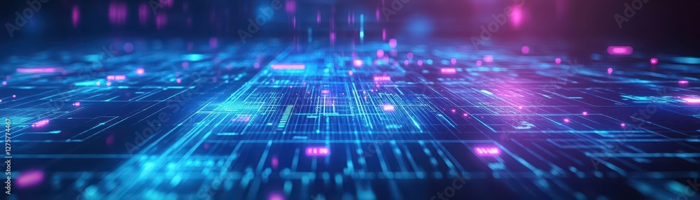 Poster Blue and pink abstract background with glowing lights and soft gradients for design use