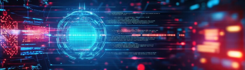 Obraz premium Futuristic digital interface with holographic displays and interactive elements in a modern setting