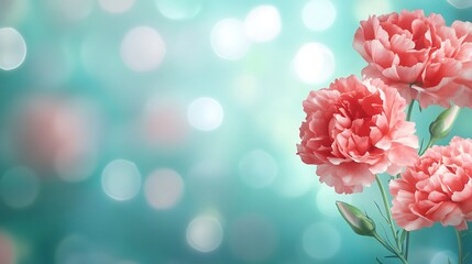 Pink Carnations on Teal Background