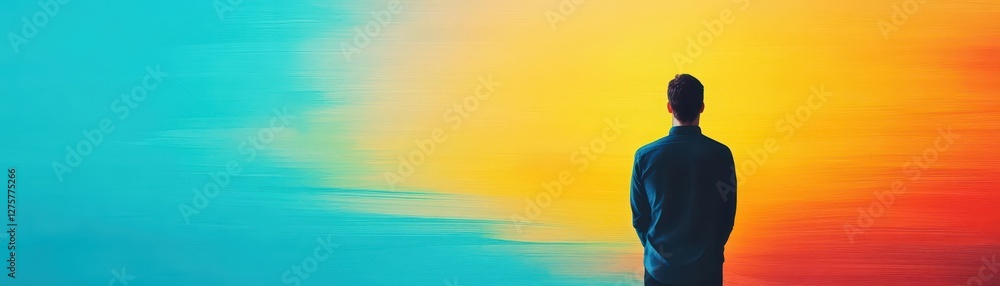 Aufkleber Man standing in front of a colorful abstract painting in an art gallery setting