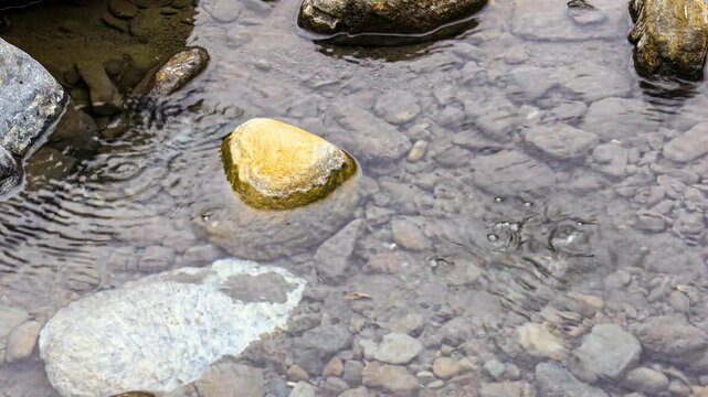 The outlet of spring water underground in the stream. Rolling water splashes and beautiful stone  form
a scenic scene view, Antong Creekside Hot Spring Yuli Township Hualien County, Taiwan  Real time 