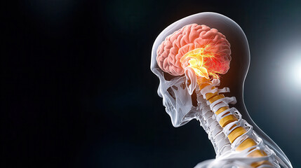 detailed X ray depiction of severe spinal injury with nerve compression, highlighting affected brain and spinal cord areas