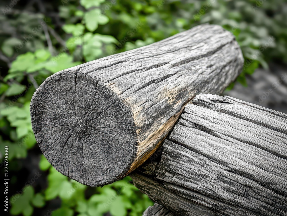 Poster Close up view of a tree stump showing wood texture and natural patterns in a forest setting