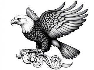 Obraz premium Eagle tattoo design featuring intricate details and bold lines in a black and white style