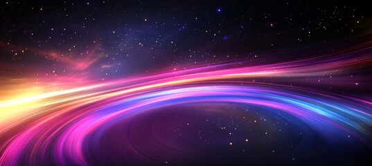 Fototapeta premium Vibrant Curved Space with Light Streaks, Featuring Purple, Blue, and Gold Colors in a Cosmic Dance