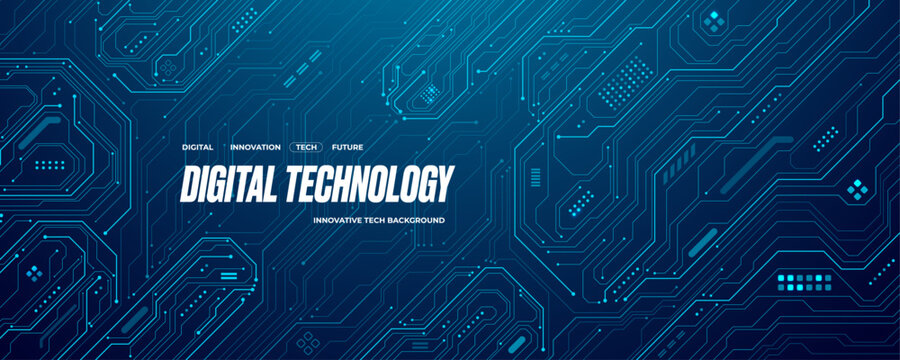 Futuristic AI circuit board background. Technology connected blue lines with electronics elements on tech bg. Computer motherboard with a chip, processor and semiconductor. Digital vector illustration