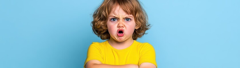 A child crossing their arms and pouting angrily after being told no, expressing raw frustration