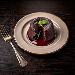 Delicious Chocolate Lava Cake with Molten Center and Mint Garnish