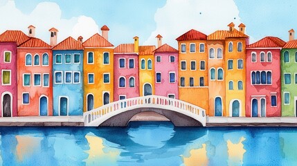 Colorful Venetian Houses by the Water in a Beautiful Skyline