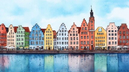 Fototapeta premium Colorful Historic Buildings by the Water in Charming European City