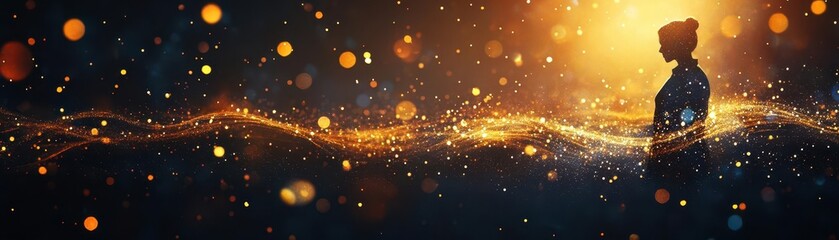 Fototapeta premium A dark brown backdrop illuminated by sparkling golden light particles