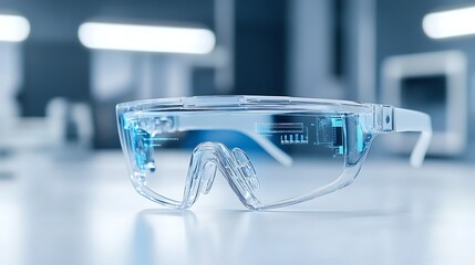 Futuristic smart glasses on a lab table