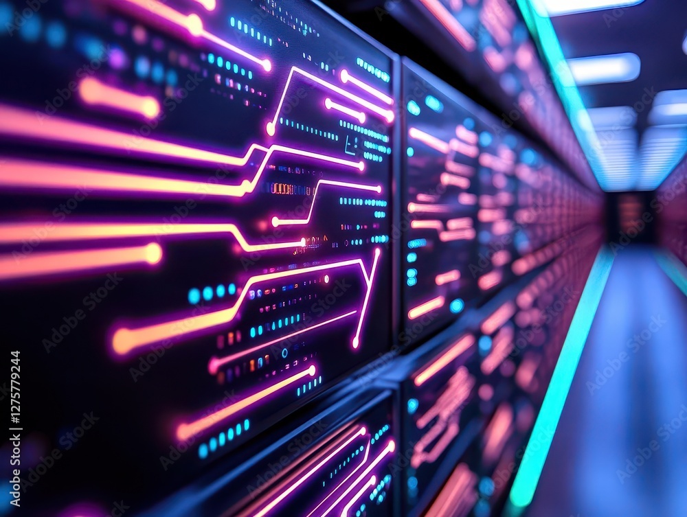 Aufkleber a digital library with glowing shelves and circuitlike patterns, symbolizing knowledge and technolog