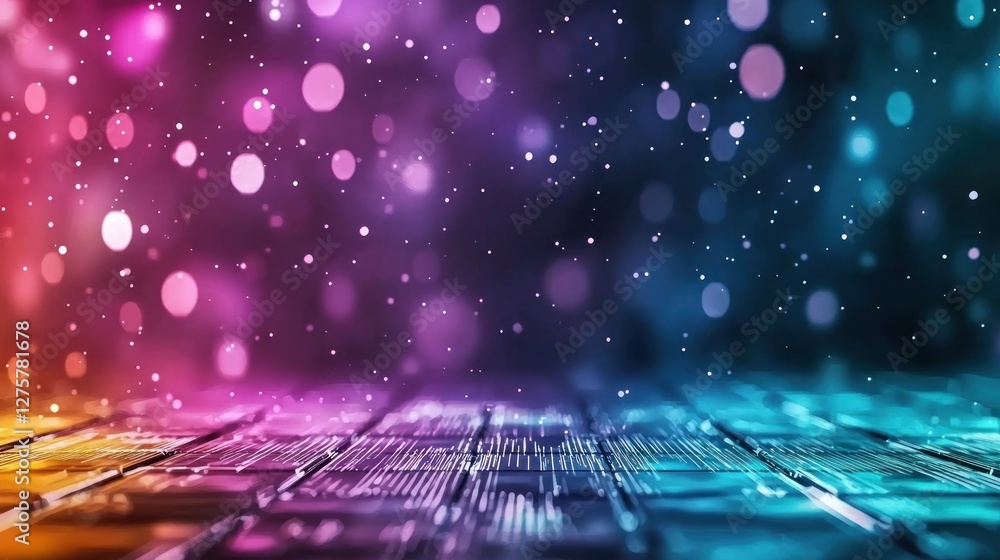 Poster abstract futuristic background with glowing particles and digital lines