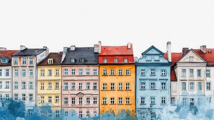 Fototapeta premium Colorful Row of Vintage European Townhouses with Artistic Effect