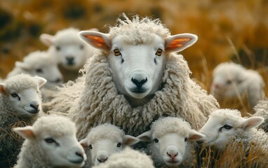 Obraz premium Sheep and lambs in a field. Possible use for stock photo