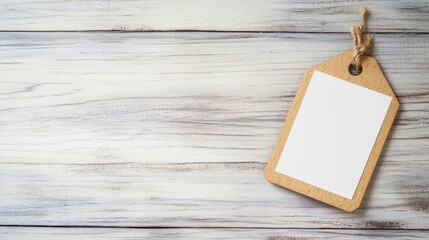 Fototapeta premium Blank paper label placed on a rustic wooden background for product or craft labeling purposes
