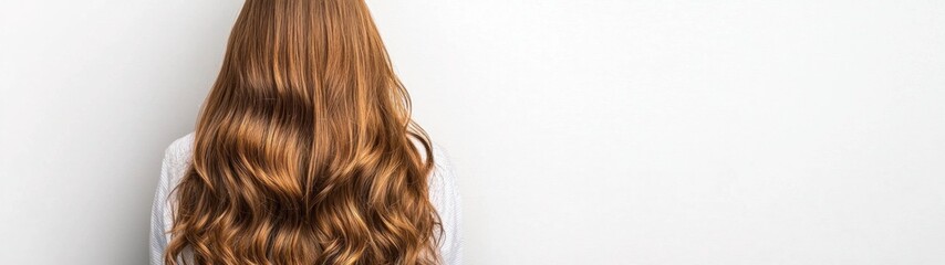 Naklejka premium Long Brown Wavy Hair Woman Back View Studio Shot