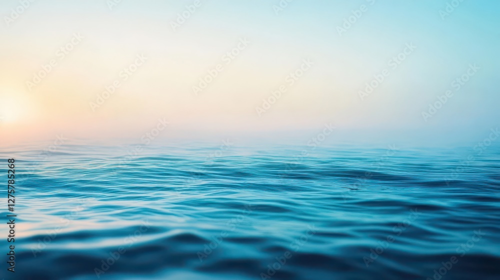 Poster blue ocean with sun shining in the background creating a serene and tranquil seascape view