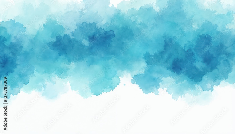 Poster azure blue abstract watercolor background with stains for web banner design. turquoise gradient temp