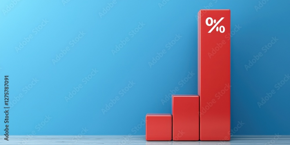 Poster successful project management timeline concept. red bar graph on blue background showing growth perc