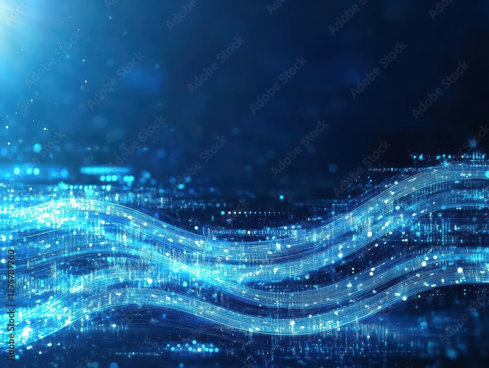 Poster Abstract technology background with blue lines and dots representing digital connections and networks