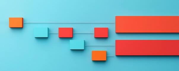 Obraz premium Successful project management timeline concept. Colorful geometric shapes arranged on a blue background.